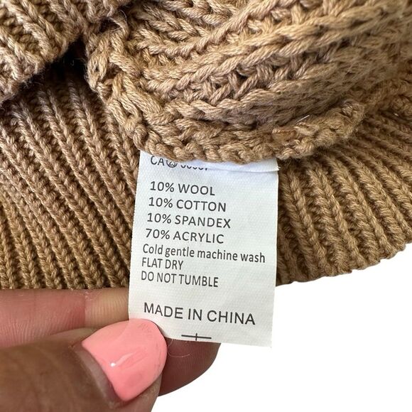 Dalilah Wool Blend Chuncky Ribbed 3D Textured Knit Fall Camel Tan Sweater, S/M - Picture 7 of 9